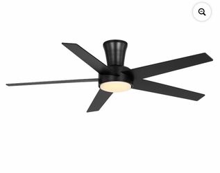 R4) 52 in Black Low Profile DC Ceiling Fan with LED Light, Remote Control and 6 Speeds $45