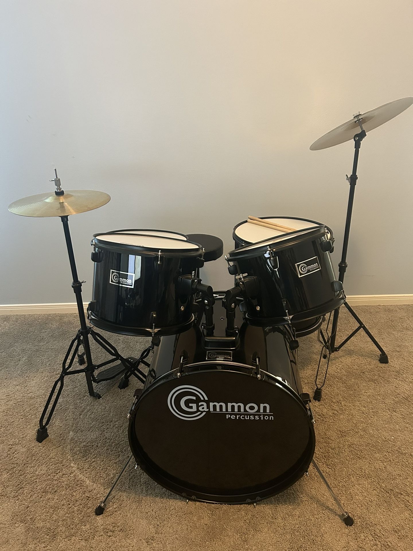 Gammon Percussion 7-Piece Drum Set with Soundoff Mute Pack