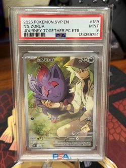 2025 POKEMON JOURNEY TOGETHER POKEMON CENTER ETB PROMO #189 N'S ZORUA PSA 9