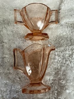 Set of Pink Depression Glass Heisey Flat Panel Sugar & Creamer