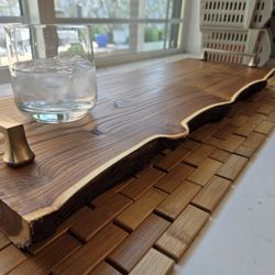Brand New Hand Crafted Russian Olive Oak Drink Tray
