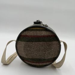 Vintage 4Qt Round Oasis Canteen Galvanized Metal Wool Fabric Flannel with Strap