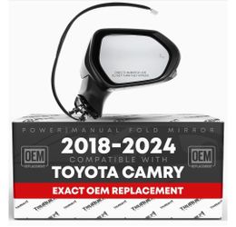 Passenger Side Mirror - Compatible with 2018 Through 2024 Toyota Camry, Powered Adjustment, Heated, Turn Signal, Blind Spot Detection, Manual Folding