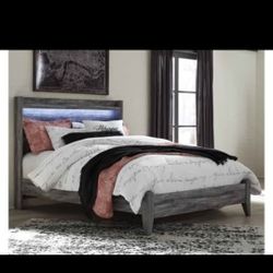 CRATE BARREL model bed wooden frame with spring box - Woodenbed with led lights- Queen