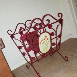 VINTAGE ORNATE HAND PAINTED FLORAL FLOWER MAGAZINE HOLDER BOOK ORGANIZER STORAGE DECOR 