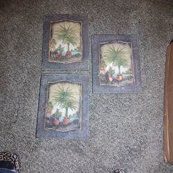 Set of 3 Tropical Palm Tree Wall Plaques by Ruanne Manning