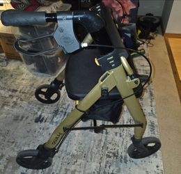 Nova Prima 4-Wheel Rollator Walker with Seat & Storage Bag – Olive Green – Foldable