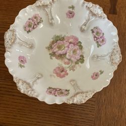 VINTAGE PORCELAIN BOWL~GERMANY~WILD ROSES~10" X 3"~SHABBY COUNTRY ROSE