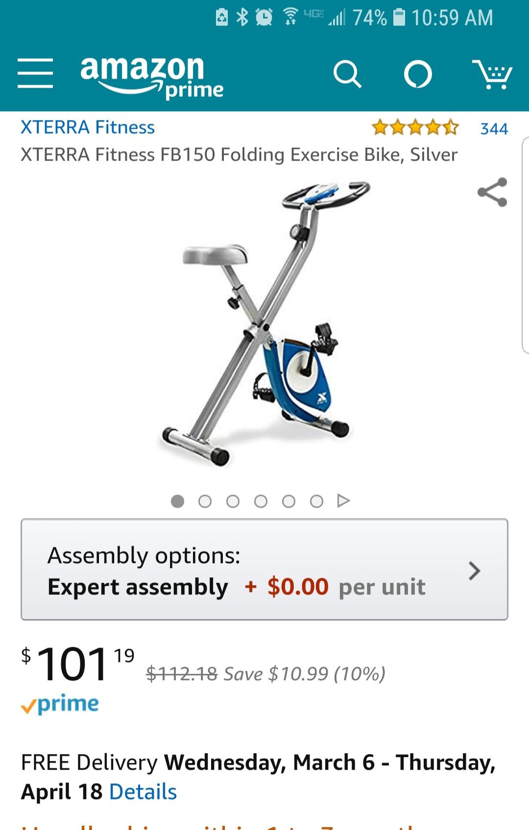 XTERRA Fitness FB150 Folding Exercise Bike, Silver