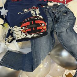 Boys Race Car Tee + Slim Jeans Outfit 🚗