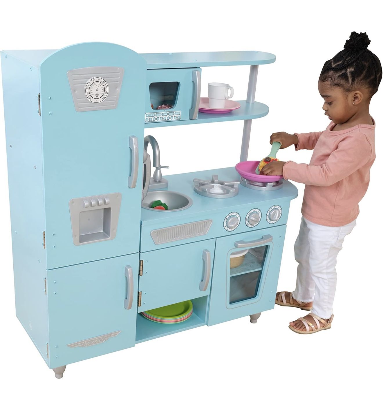 NEW KidKraft Vintage Wooden Play Kitchen w/ Pretend Ice Maker and Play Phone, Blue + FREE 🎁