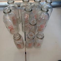 13 VINTAGE GLASS DAIRY MILK BOTTLES 
