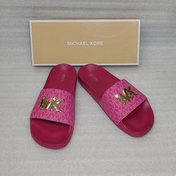 Michael Kors Designer Sandals Slides. Brand New In Box. Pink Gold. Size 9 Women's Shoes 