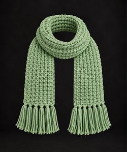 Green Knit Scarf with Tassel Ends