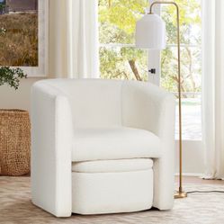 Modern Bouclé Swivel Accent Chair with Hidden Storage Ottoman – Cozy & Stylish