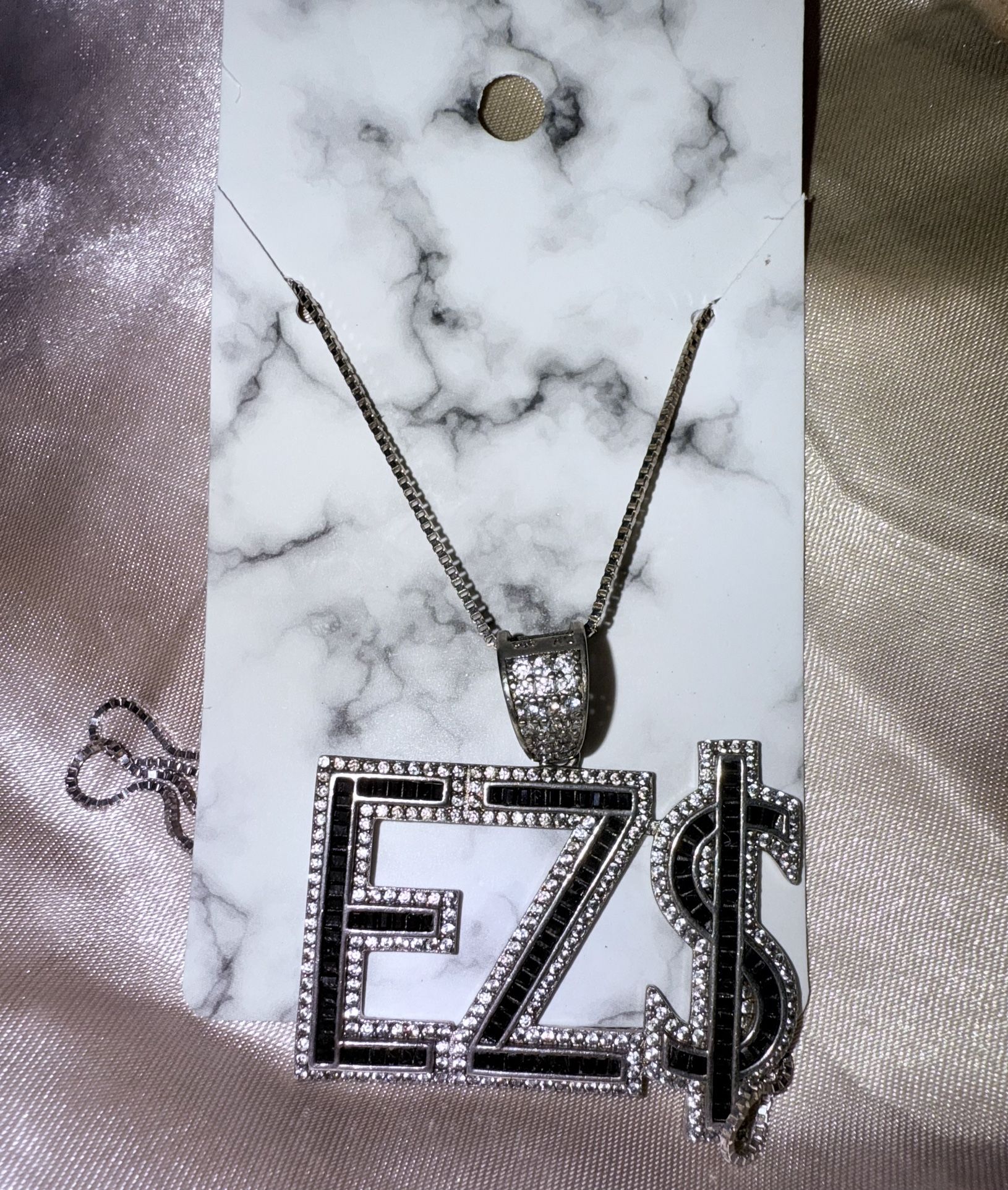 BEAUTIFUL Custom Made EZ$ New Sterling 2 TCW Natural White Sapphire Necklace! 24”