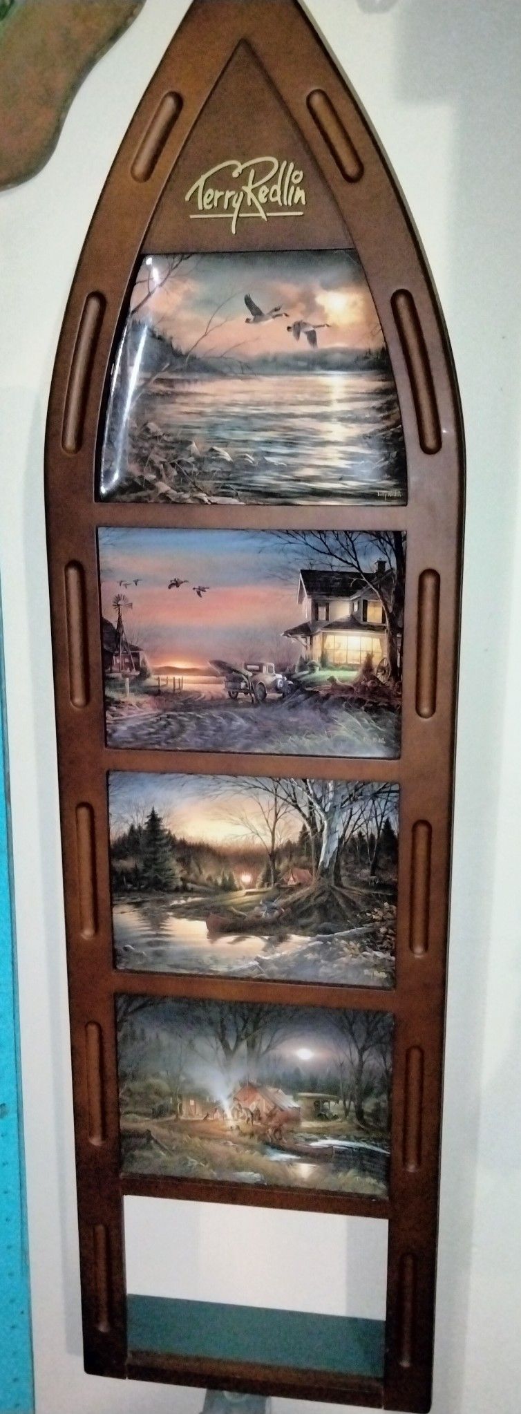 Terry Redlin Limited Woodland Canoe Ceramic 4 Plate Collection Boat Display