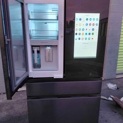 Samsung Bespoke 36 in. 22.5 Cu. Ft. Charcoal Glass and Stainless Steel Counter Depth French Door Refrigerator with AI Family Hub™+ & AI Vision Inside