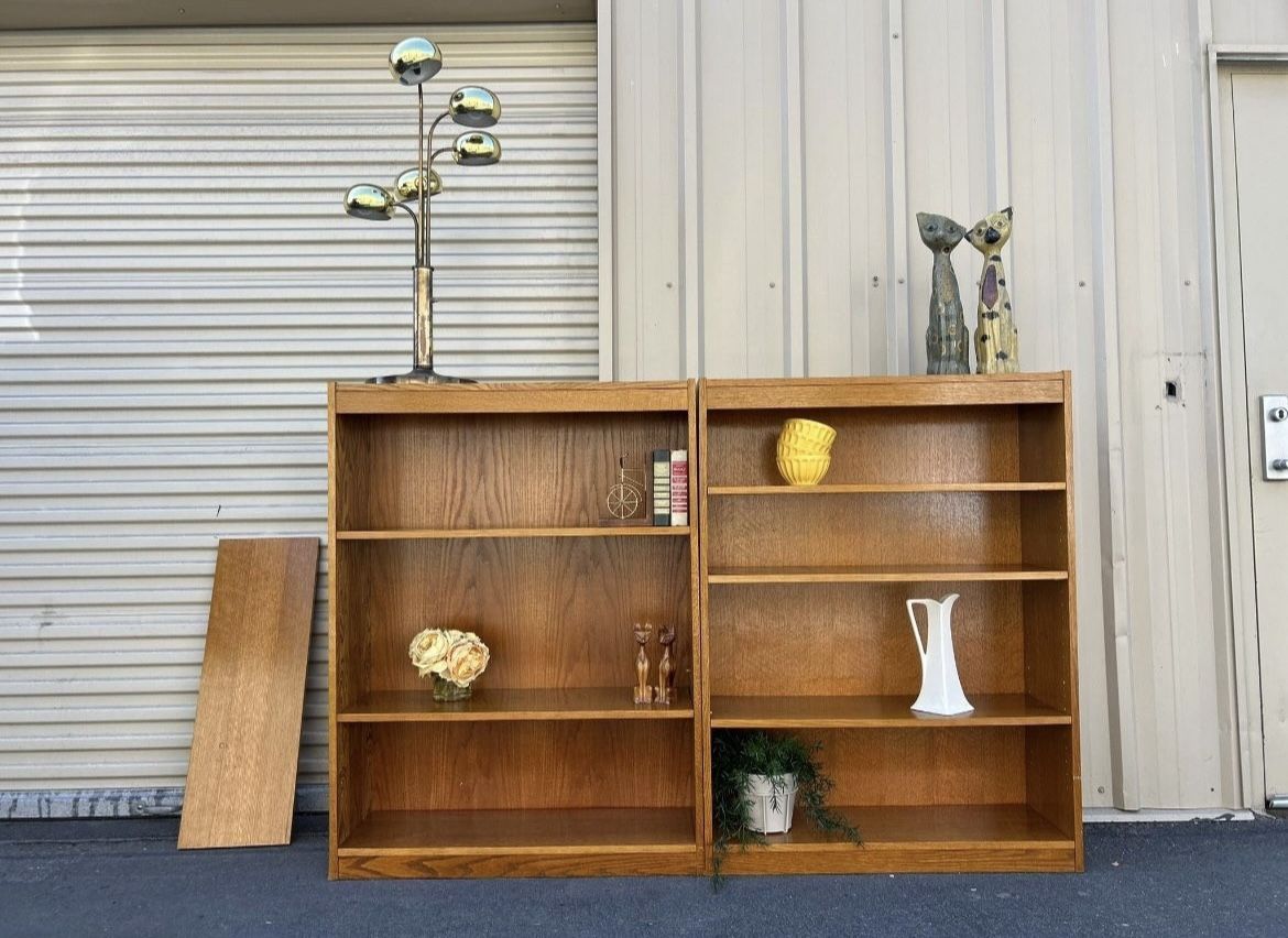 Vintage Oak Bookshelves Wall Unit