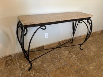 Stone Top Wrought Iron Console Table