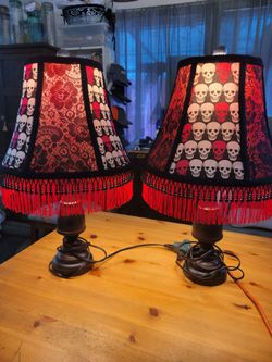 Pair of Gothic Skull Table Lamps