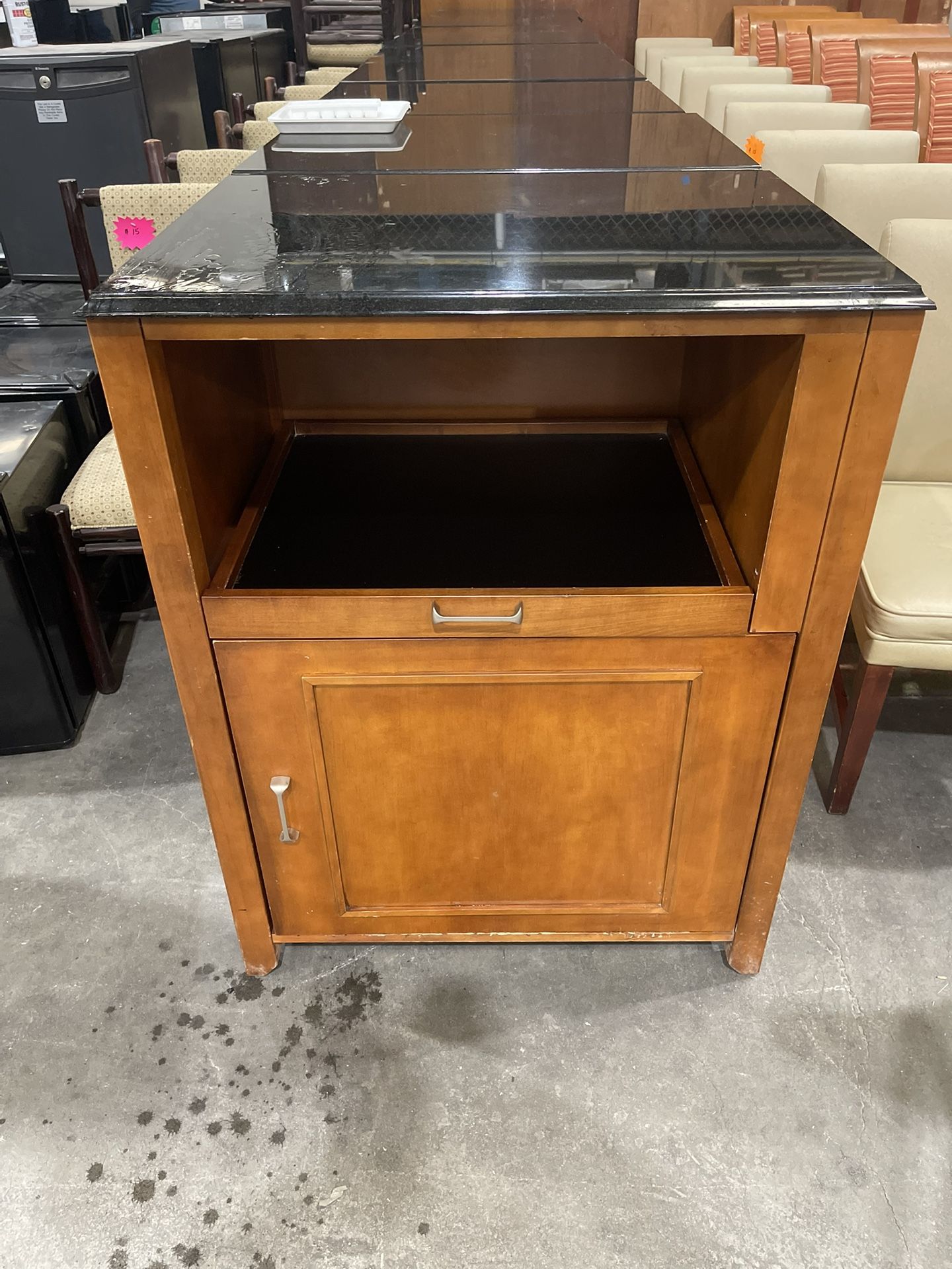 Multi use microwave and mini fridge granite top stand