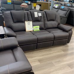 Dark Brown Leather Power Recliner Sofa