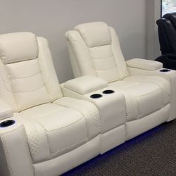 Party Time Midnight LED Power Reclining Loveseat with Adjustable Headrest

