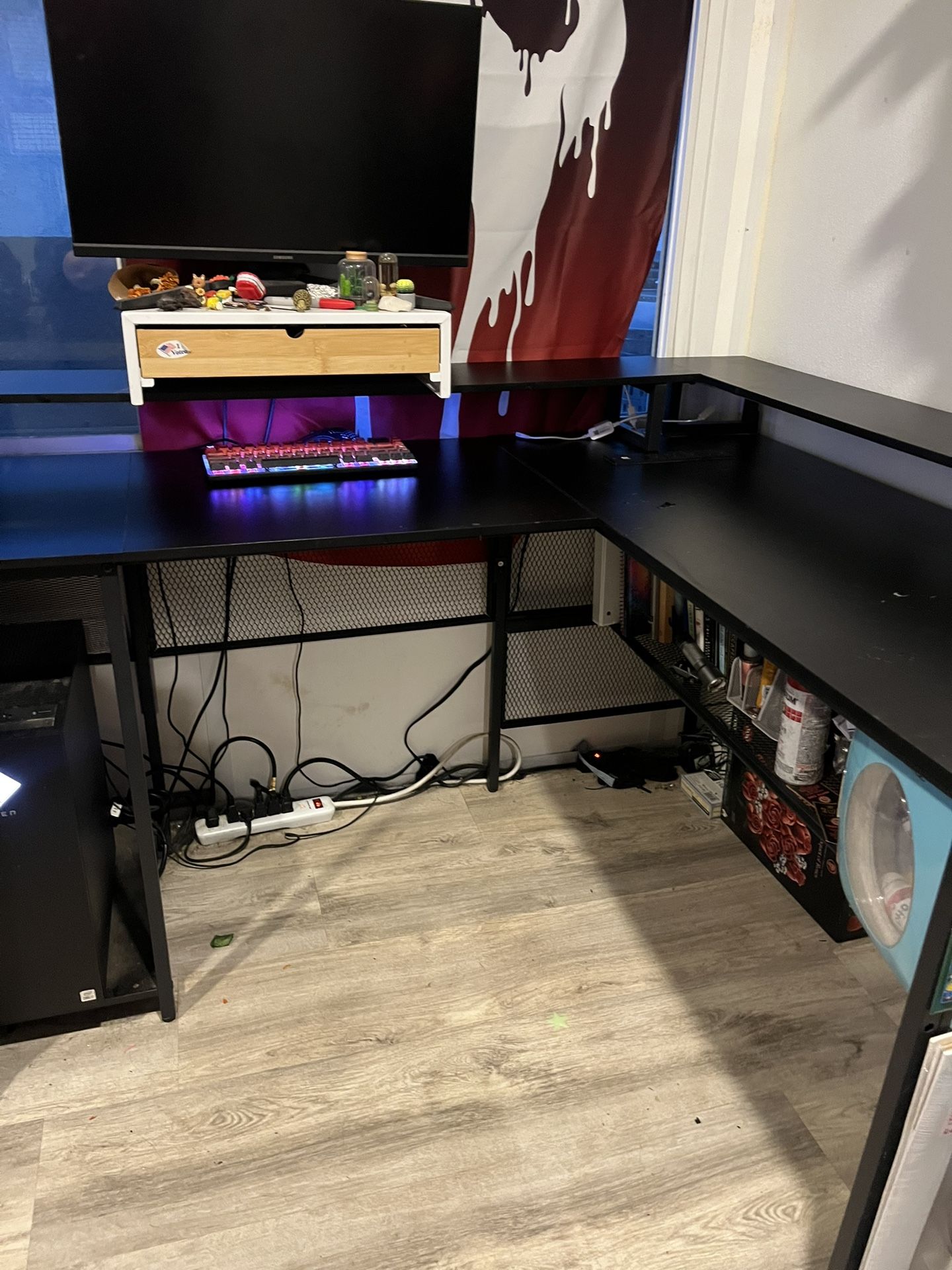 L-Shaped Desk with Built-In Power & LED Lights