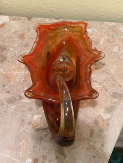Art Glass Handblown Trumpet Vase with Handle