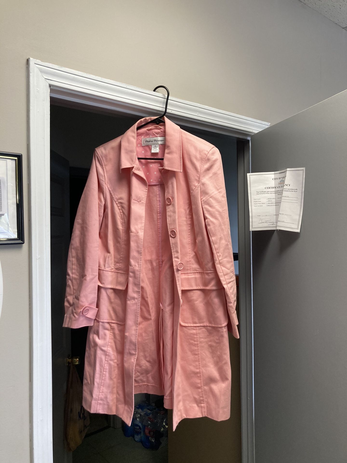 Pink Trench Jacket With Side Pockets, Size Medium 10-12