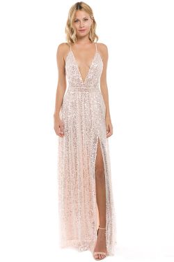 Brand new blush sequins prom dress