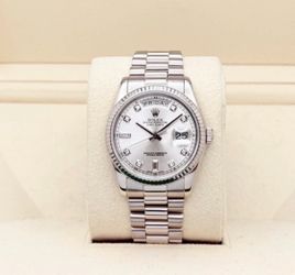 Rolex Day Date President 118239 36mm Silver Diamond Dial 18k White Gold Box