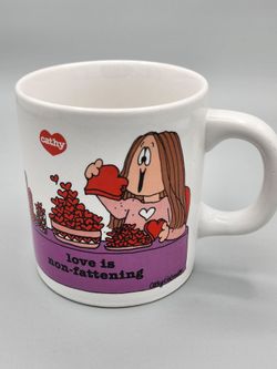 Vintage 1983 Cathy Guisewite Mug "Love Is Non-Fattening" Comic Coffee Cup