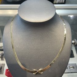 14k Yellow Gold Herringbone Link Necklace 20” Long