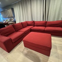 IKEA KIVIK 5-Seat Corner Sectional + Storage Ottoman – Red