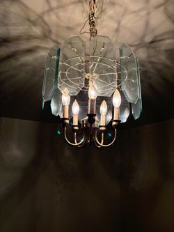 Glass Panel Chandelier with Brass Arms