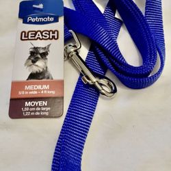 Petmate Nylon Dog Leash Lead 4’ft. Long 5/8”in. Wide Metal Clip Royal Blue