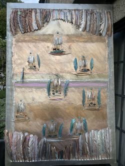 HUGE piece of art - Feathers, Leather, Stones