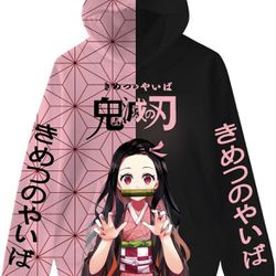L SizeAnime Hoodie And Sweatpants Suit Pullover Sweatshirt 2 PieceWomen Girls Anime ,Kimetsu no Yaiba Cute Cat Ear Hoodie Crop Top Pullover Sweatshirt