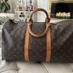 Authentic Keepall Duffle Vintage Leather No  Bandolire Strap Size 50