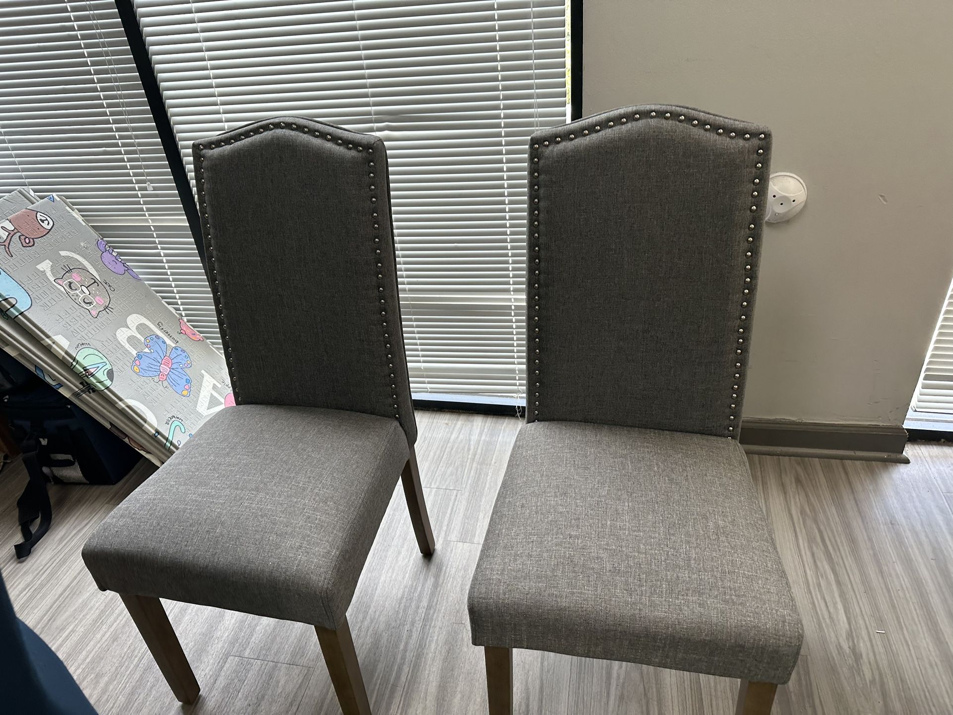 2 Studded Grey High Back Chairs