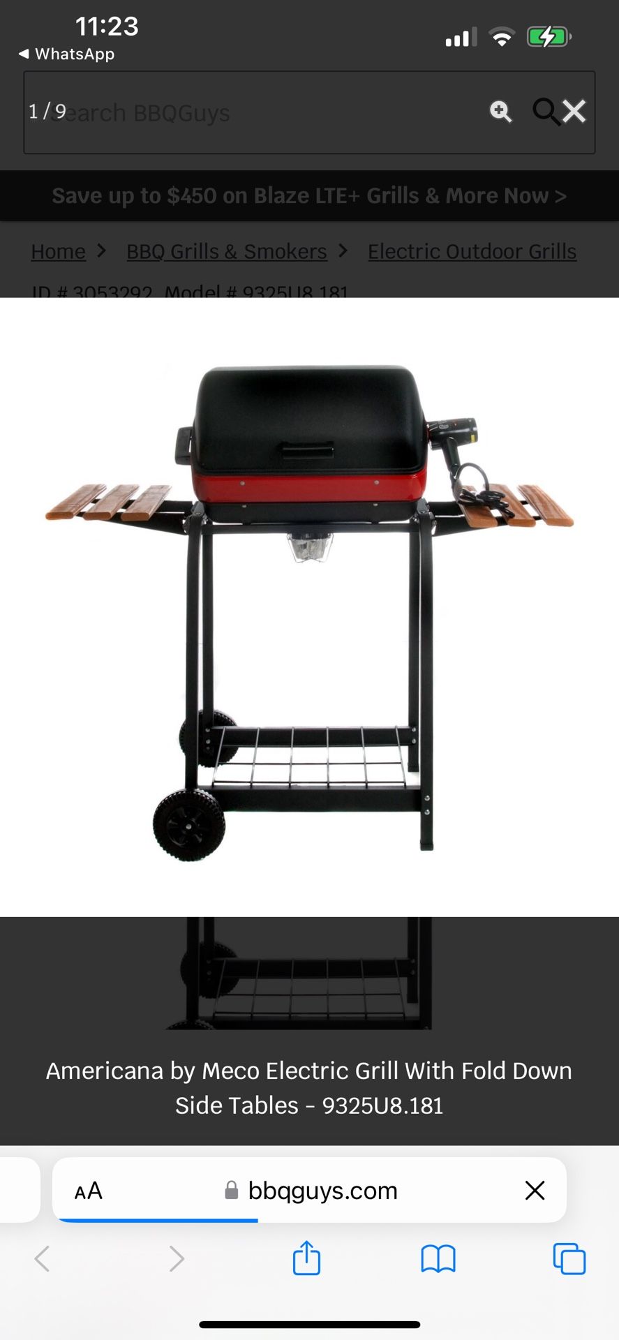Americana by Meco 1500 Watt Electric Grill With Fold Down Side Tables $$$125