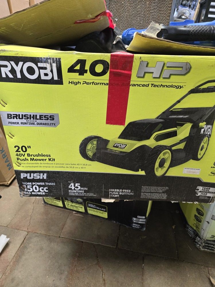 Ryobi 40v Brushless 20-in Cordless Battery Walk Behind Push Lawn Mower