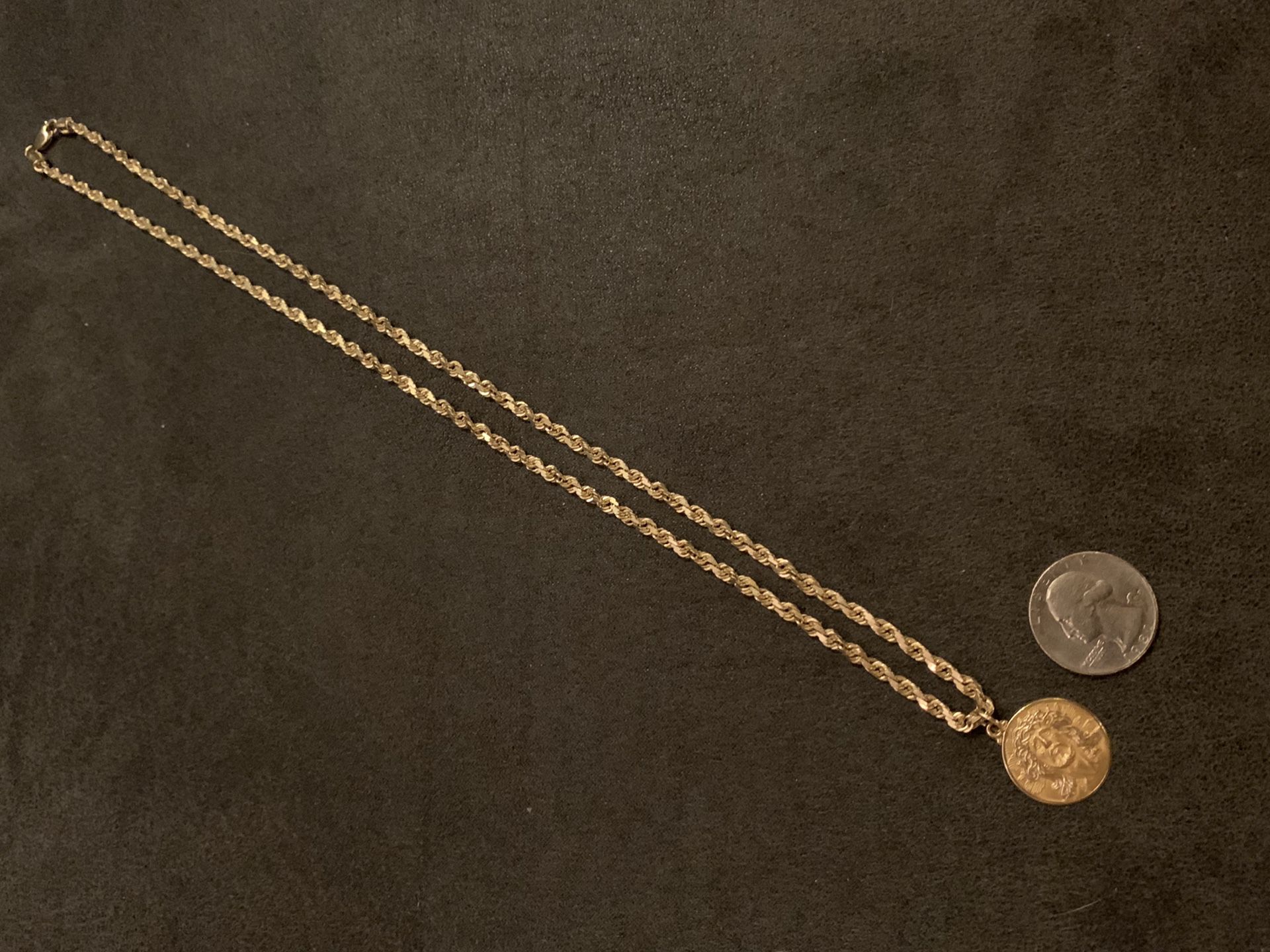 24inch 14k Yellow gold rope chain and 14k pendant