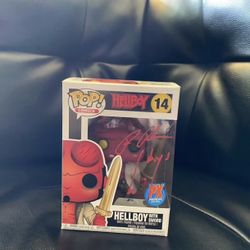 Hellboy With Sword Funko Pop #14 Signed By Ron Perlman At 2023 Planet Comicon