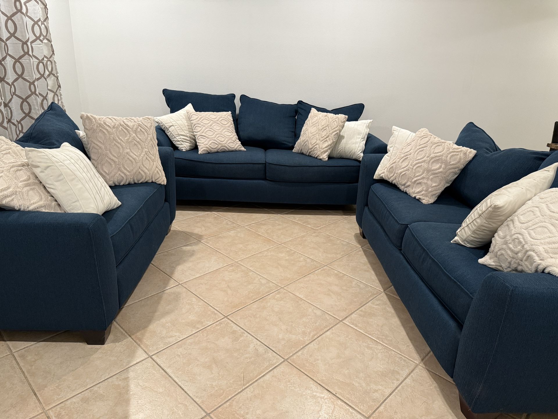 3 Piece Blue Sofa Set