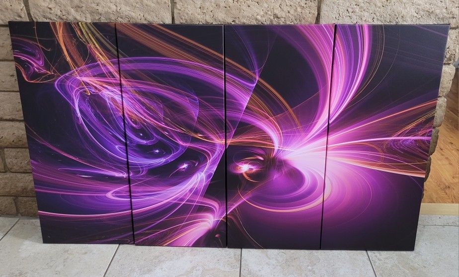 Canvas Wall Art - Purple Fractal Light Dark Art piece