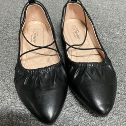 Black Lace Up Ballerina Flats