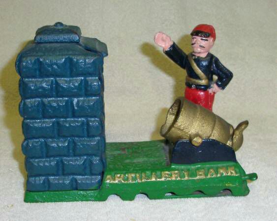 1960's Vintage Artillery Man Cast iron Mechanical Bank